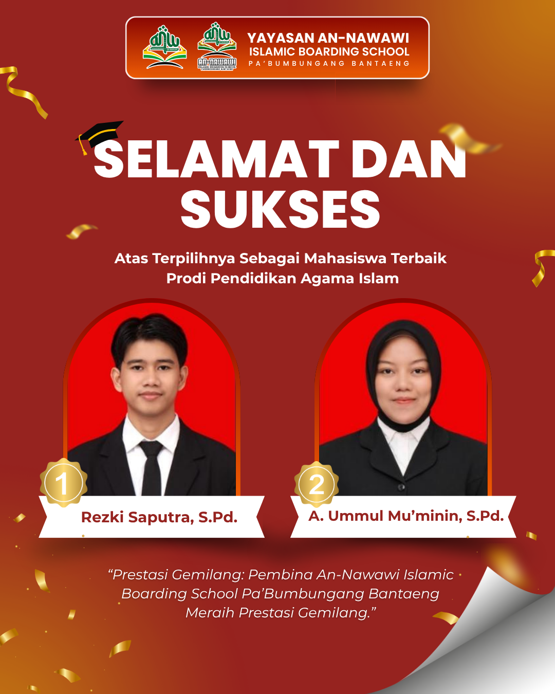 Brilliant Achievement: Supervisors of An-Nawawi Islamic Boarding School Pa’Bumbungang Bantaeng Attain Outstanding Distinctions