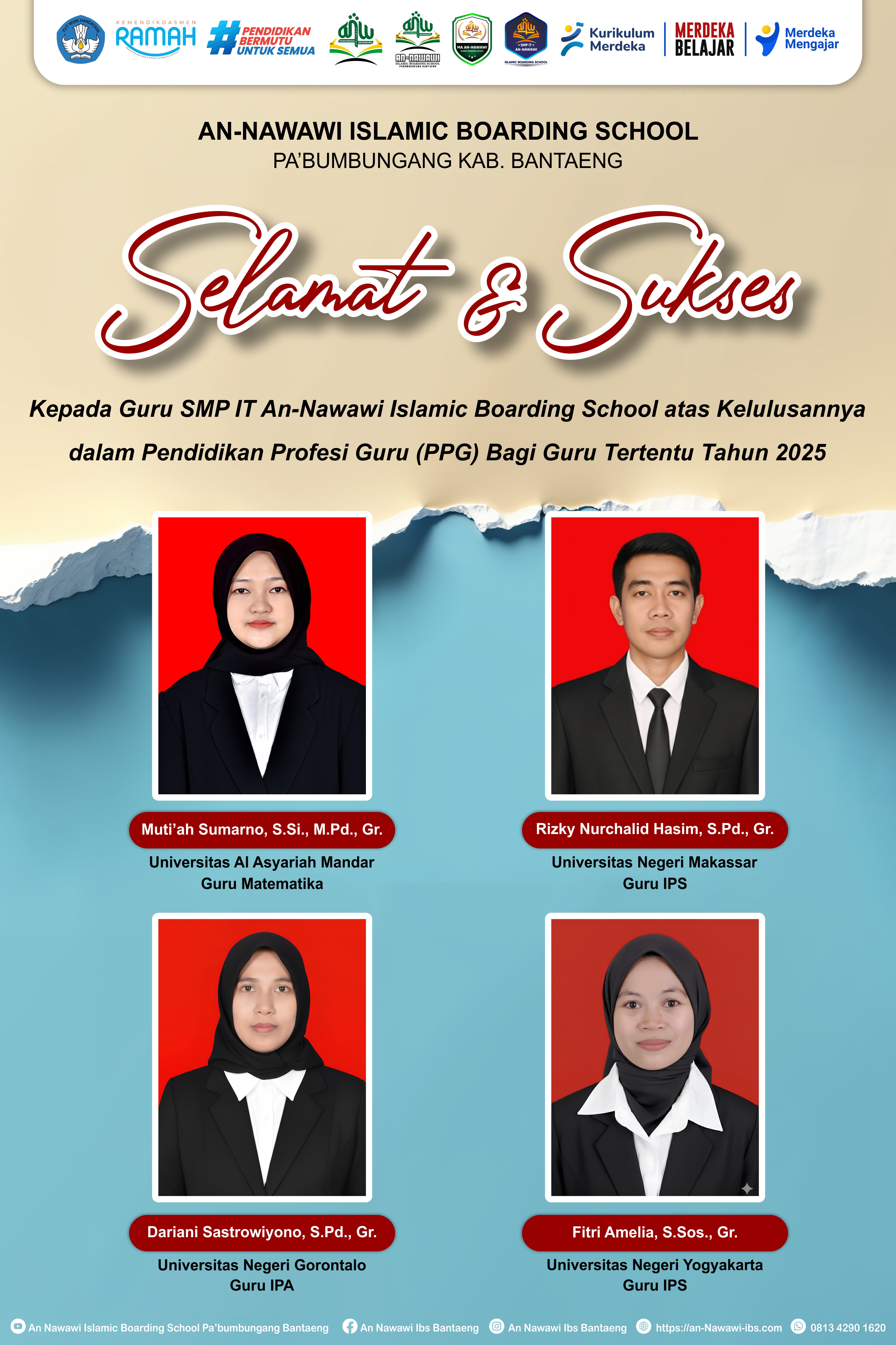 Bangga! Empat Guru SMP IT An-Nawawi Bantaeng Resmi Lulus Sertifikasi Guru (PPG) 2025
